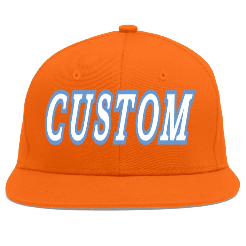 Reflective baseball caps for night safety-Custom Orange White-Light Blue Flat Eaves Sport Baseball Cap