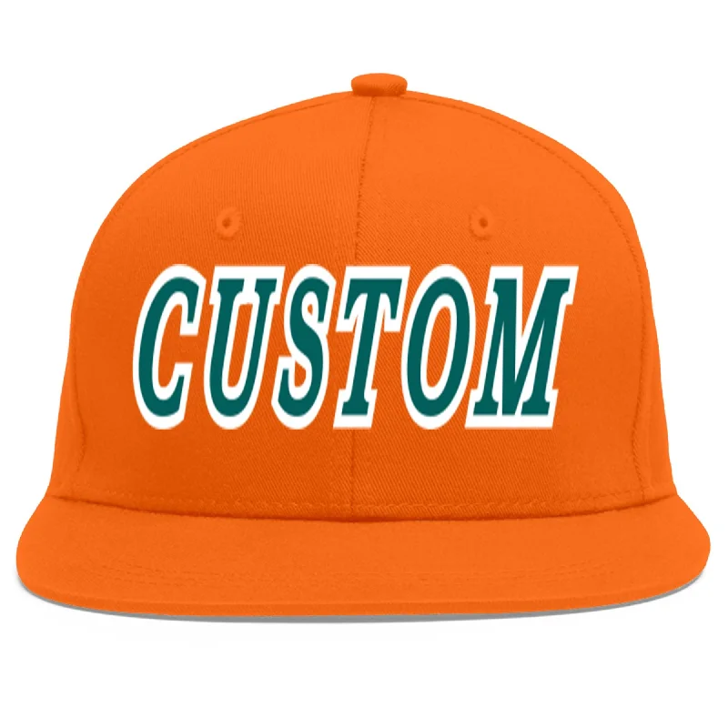 All-season baseball caps-Custom Orange Aqua-White Flat Eaves Sport Baseball Cap