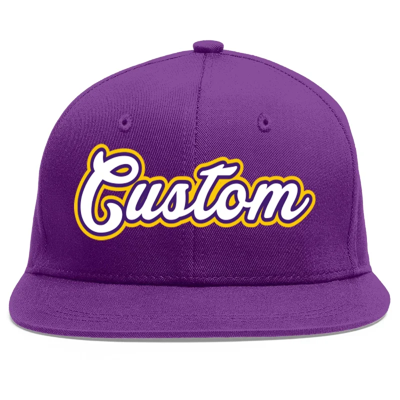 All-season baseball caps-Custom Purple White-purple Flat Eaves Sport Baseball Cap