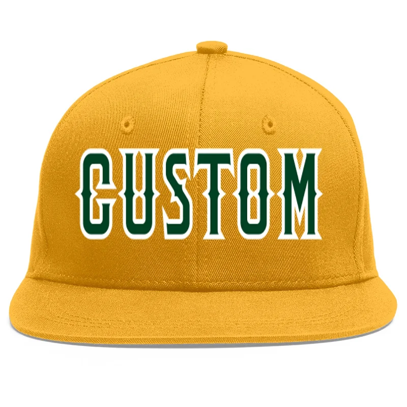 High-quality baseball caps-Custom Gold Green-White Flat Eaves Sport Baseball Cap