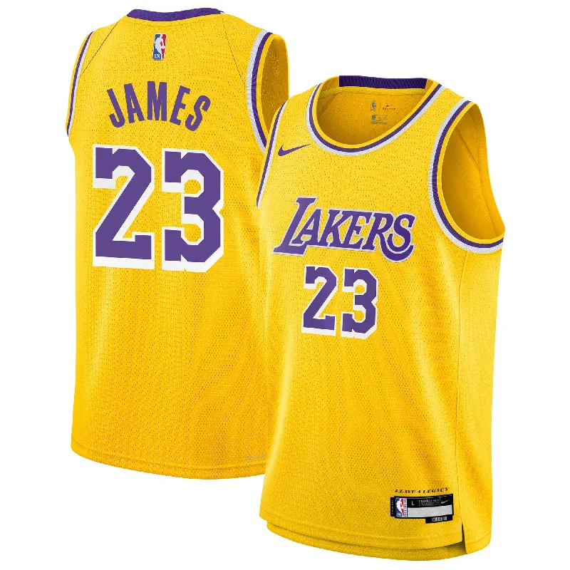 Custom basketball jerseys for summer camps and leagues-Lebron James Los Angeles Lakers Youth Swingman Basketball Jersey - Icon Edition - Gold