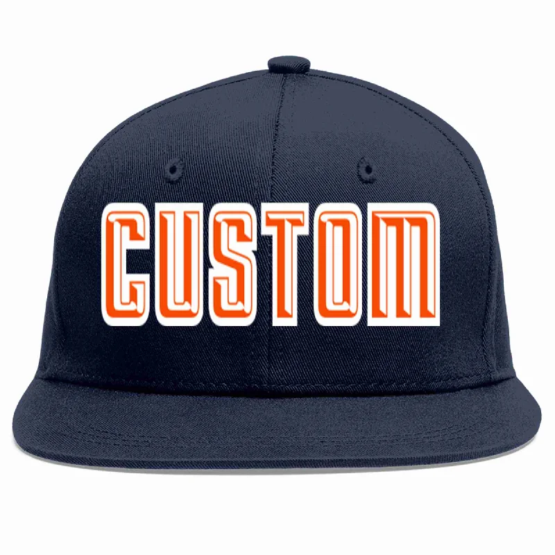 Embroidered logo baseball caps-Custom Navy Orange-White Casual Sport Baseball Cap