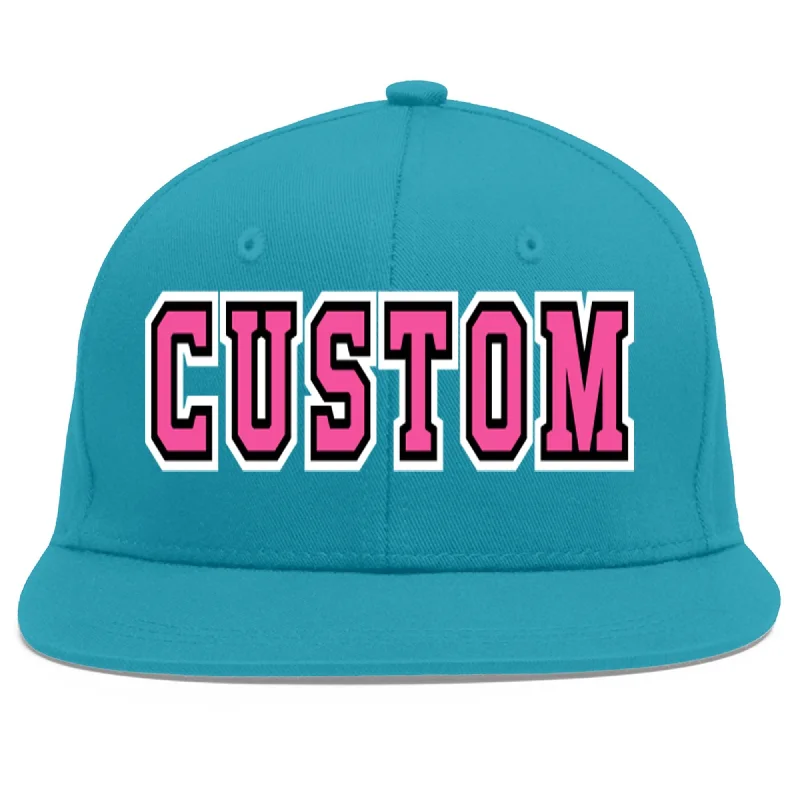 Baseball caps for daily wear-Custom Aqua Pink-Black Flat Eaves Sport Baseball Cap