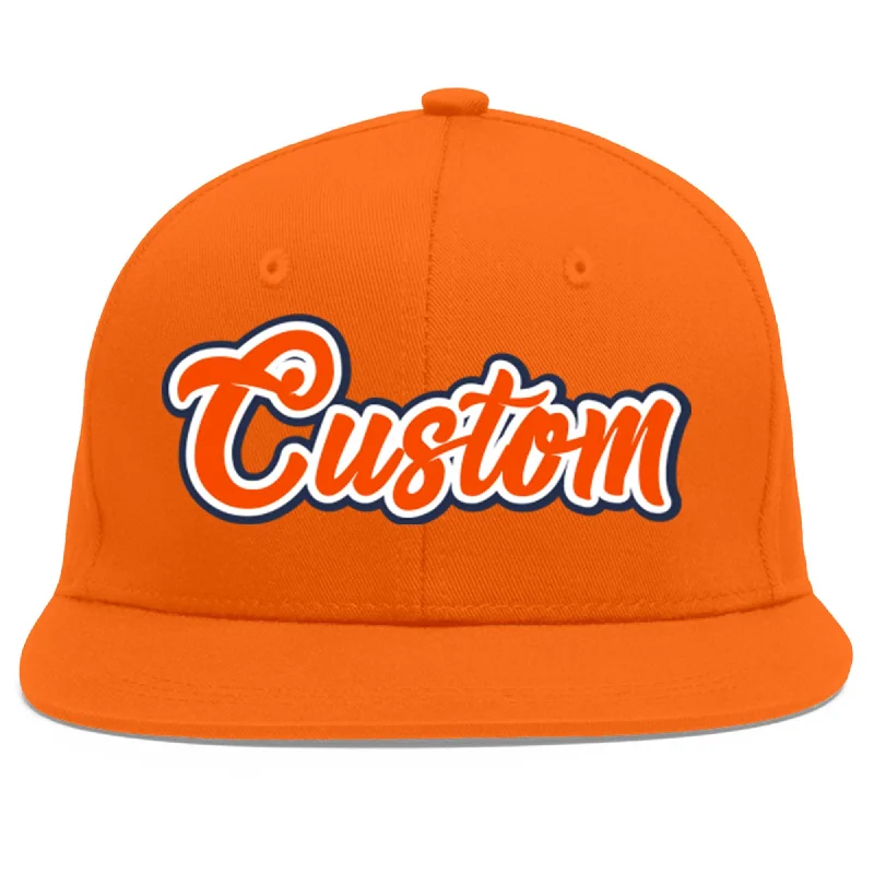 Trendy baseball caps for streetwear-Custom Orange Orange-White Flat Eaves Sport Baseball Cap