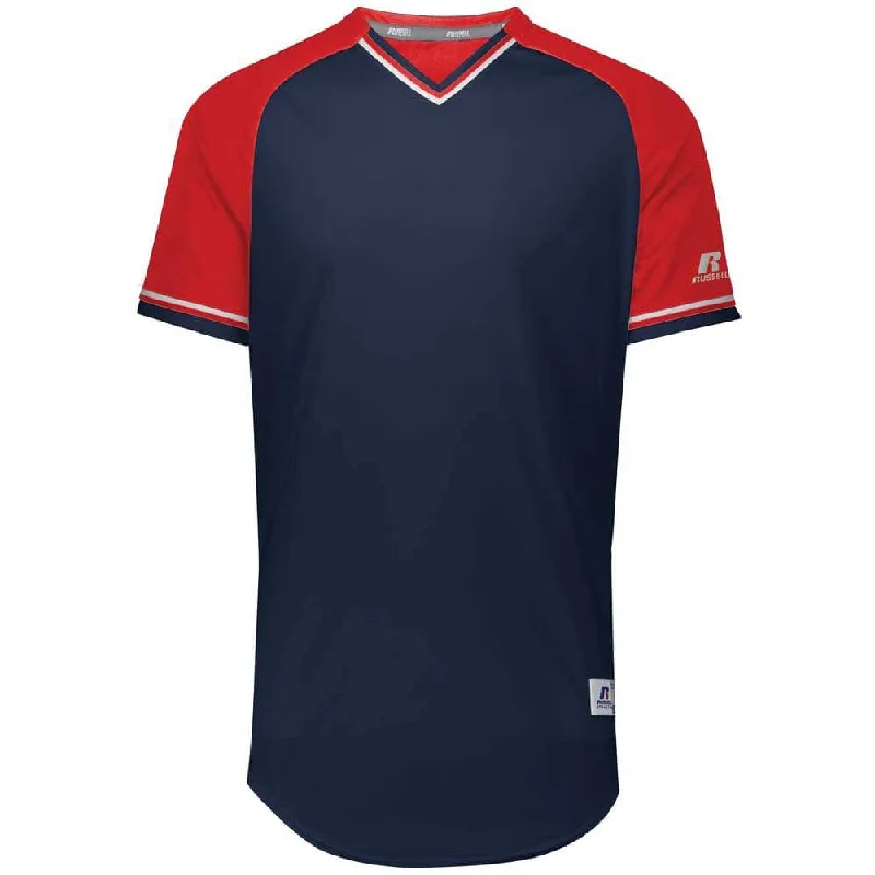 Soft and breathable baseball jerseys for everyday wear-Classic Navy-Red V-Neck Jersey