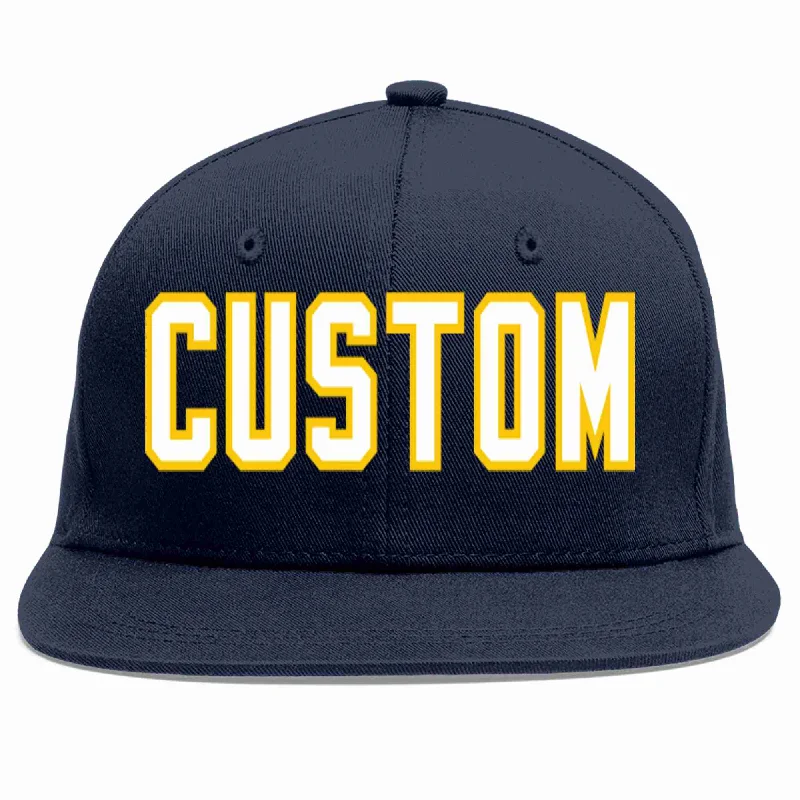 Durability of baseball caps for long-term use-Custom Navy White-Gold Casual Sport Baseball Cap