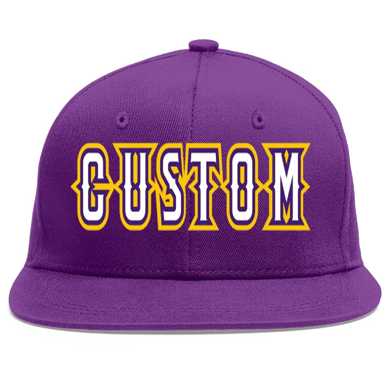 Seasonal fabric options for baseball caps-Custom Purple White-purple Flat Eaves Sport Baseball Cap