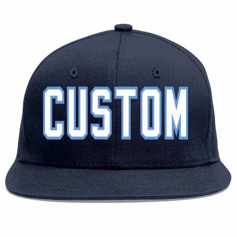 Unique baseball cap designs-Custom Navy White-Light Blue Casual Sport Baseball Cap