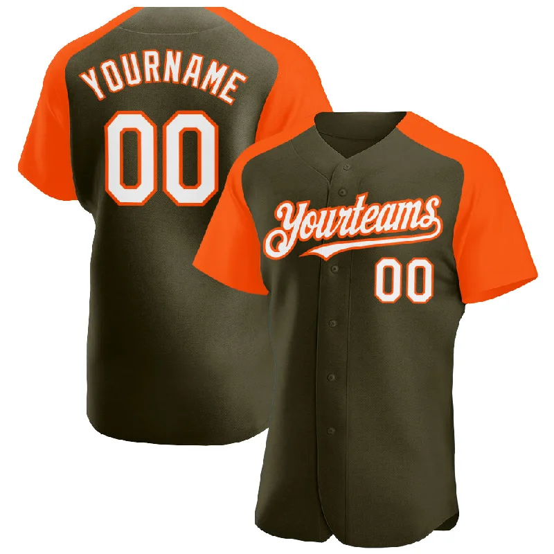 Baseball jerseys with athletic fit for a sleek look-Custom Olive White-Orange Authentic Raglan Sleeves Salute To Service Baseball Jersey