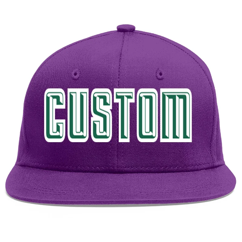 Reflective baseball caps for night safety-Custom Purple Kelly Green-White Flat Eaves Sport Baseball Cap