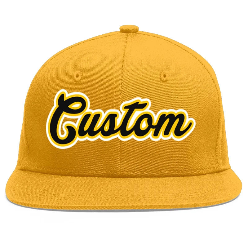 Sweat-proof baseball caps-Custom Gold Black-Gold Flat Eaves Sport Baseball Cap