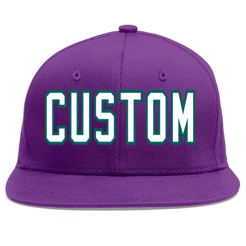 Seasonal fabric options for baseball caps-Custom Purple White-Aqua Flat Eaves Sport Baseball Cap