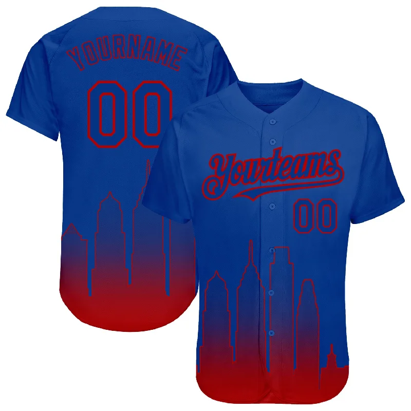 Baseball jerseys with mesh panels for better airflow-Custom Royal Red 3D Philadelphia City Edition Fade Fashion Authentic Baseball Jersey