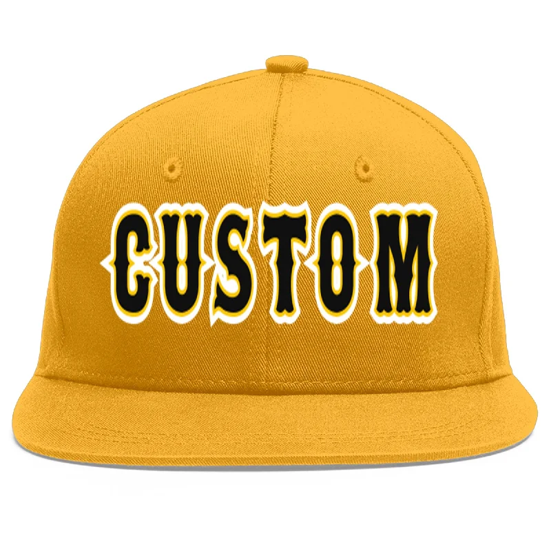 Breathable materials in baseball caps-Custom Gold Black-Gold Flat Eaves Sport Baseball Cap