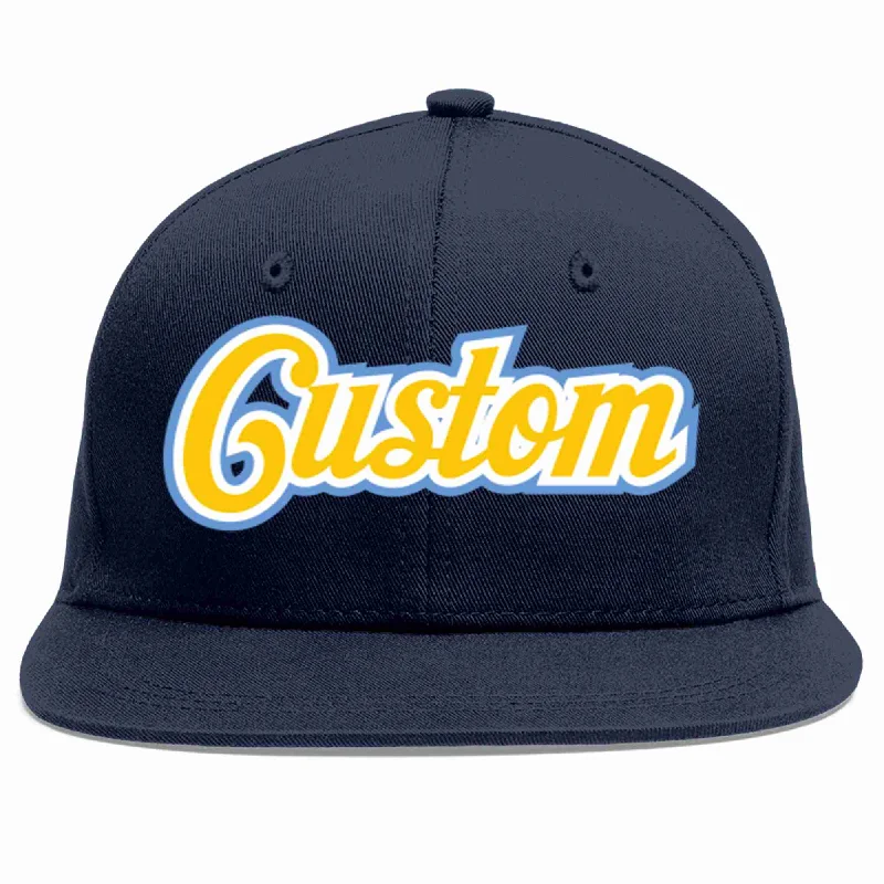 Top baseball cap brands-Custom Navy Gold-White Casual Sport Baseball Cap