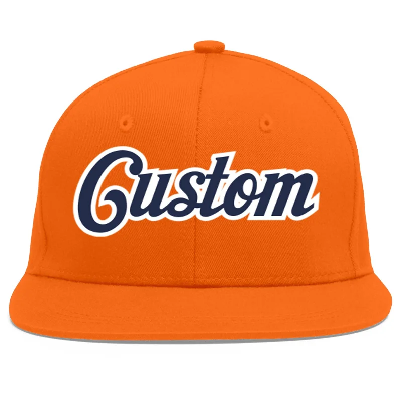 Mesh panel baseball caps for ventilation-Custom Orange Navy-White Flat Eaves Sport Baseball Cap