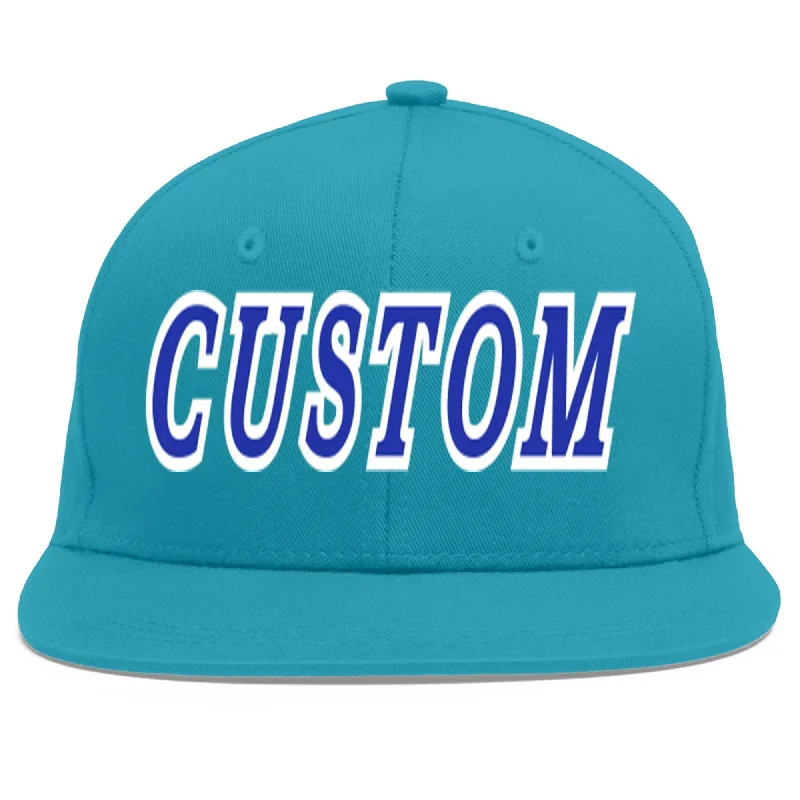 Everyday wear baseball caps-Custom Aqua Royal-White Flat Eaves Sport Baseball Cap