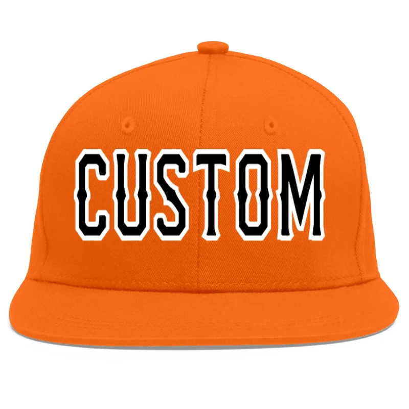 Baseball caps for different head shapes-Custom Orange Black-White Flat Eaves Sport Baseball Cap