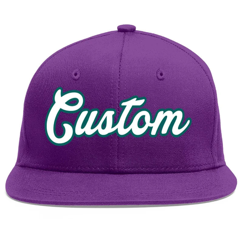 Baseball caps with ventilation mesh-Custom Purple White-Aqua Flat Eaves Sport Baseball Cap