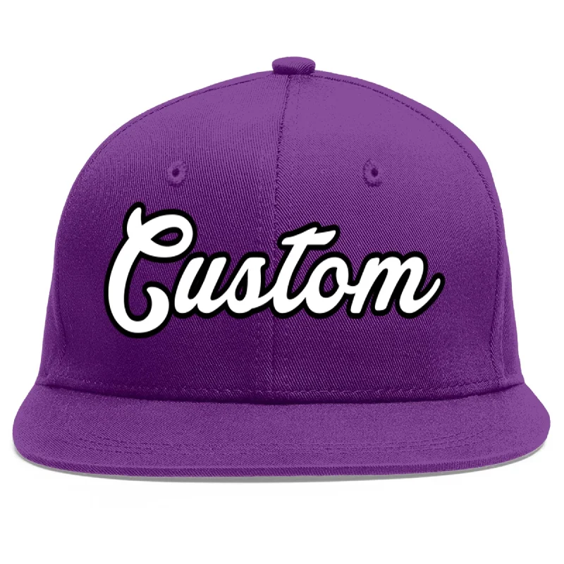 Protective features of baseball caps-Custom Purple White-Black Flat Eaves Sport Baseball Cap