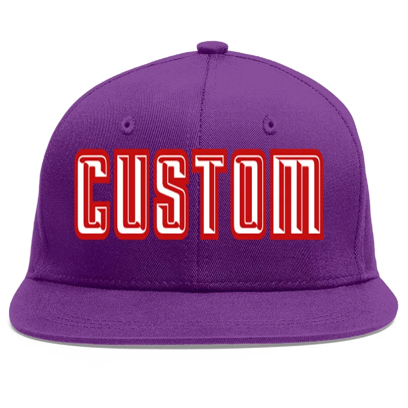 Baseball caps for running and jogging-Custom Purple White-Red Flat Eaves Sport Baseball Cap