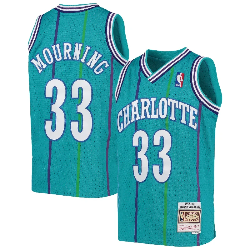 Basketball jerseys with custom name and logo options-Alonzo Mourning Charlotte Hornets Youth 1992/93 Hardwood Classics Swingman Basketball Jersey - Teal