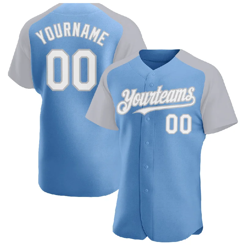 Baseball jerseys with the best fit for athletes-Custom Light Blue White-Gray Authentic Raglan Sleeves Baseball Jersey