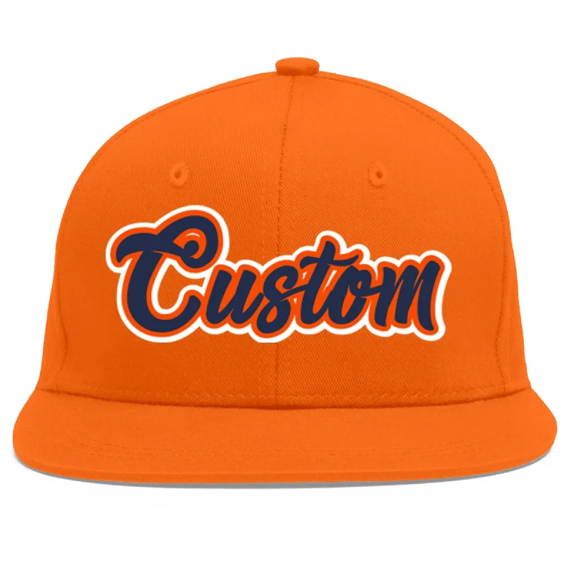 Baseball caps for all-weather use-Custom Orange Navy-Orange Flat Eaves Sport Baseball Cap