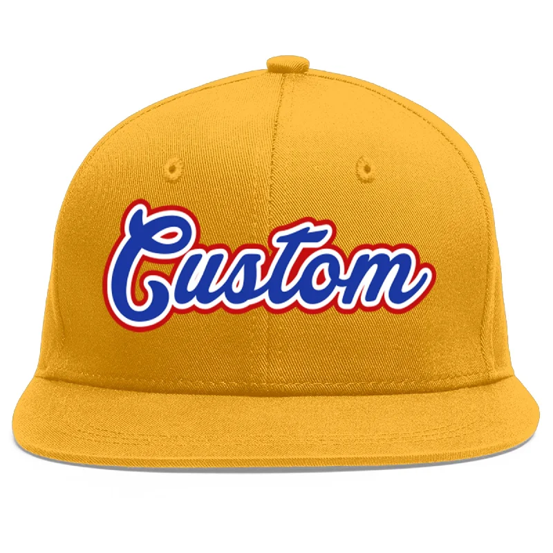 Functional features of baseball caps-Custom Gold Royal-White Flat Eaves Sport Baseball Cap