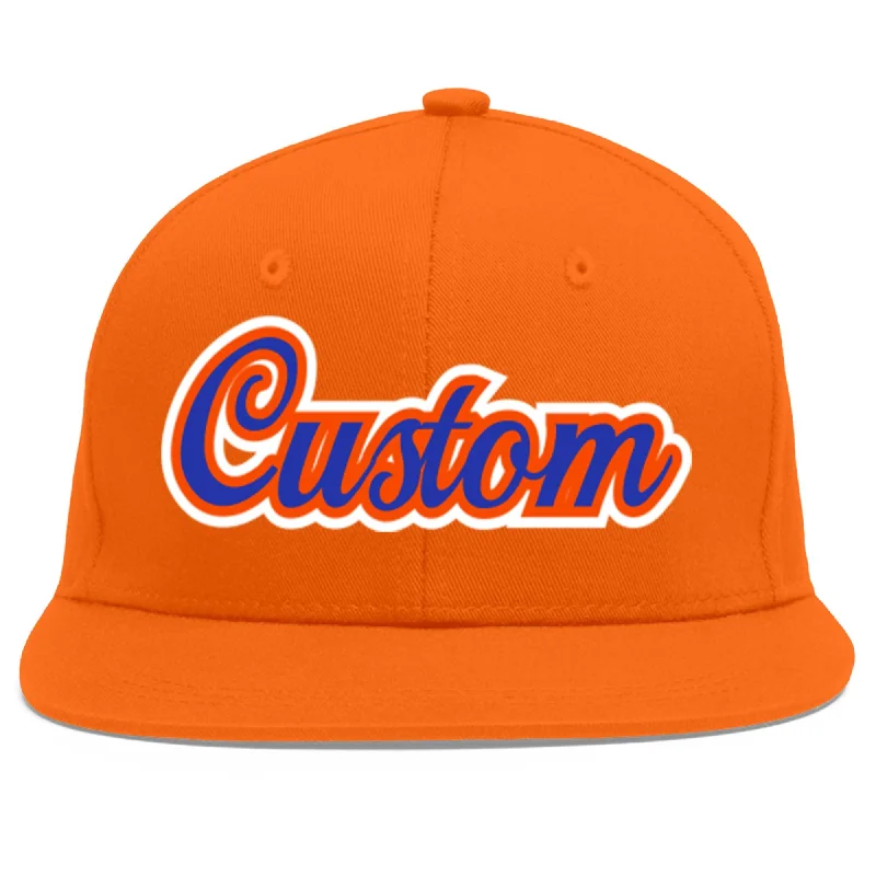 Stylish and functional baseball caps-Custom Orange Royal-Orange Flat Eaves Sport Baseball Cap