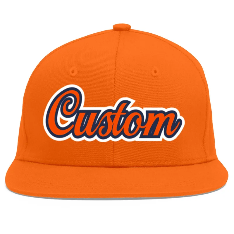 Baseball caps for running and jogging-Custom Orange Orange-Navy Flat Eaves Sport Baseball Cap