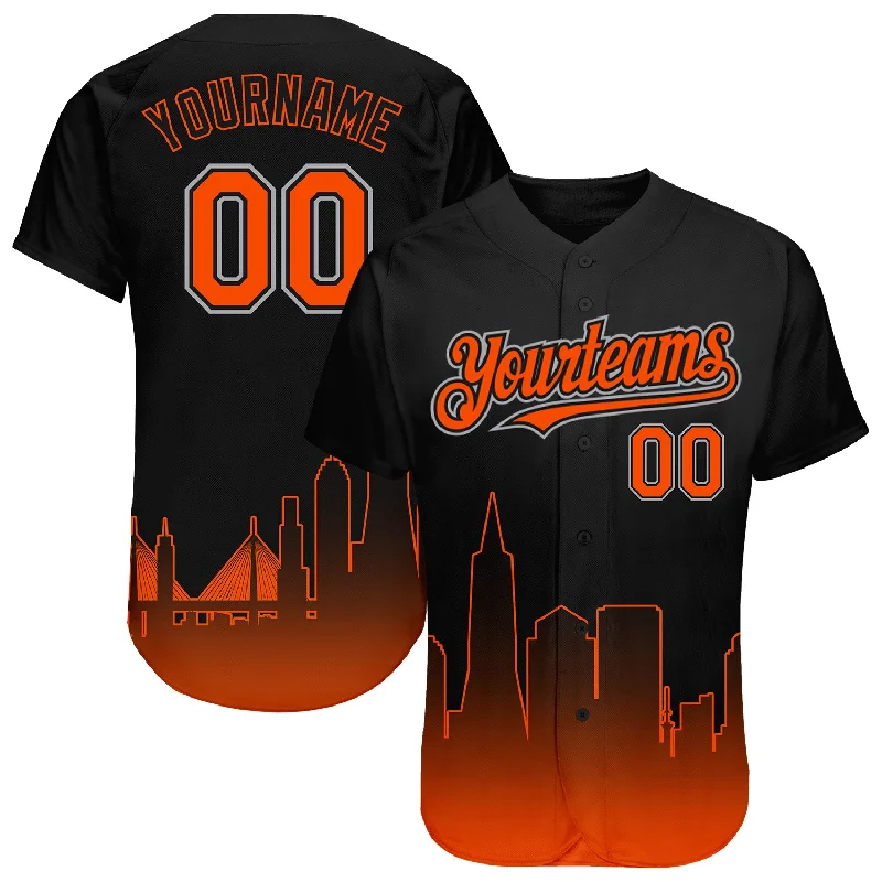 Soft cotton baseball jerseys for comfort-Custom Black Orange-Gray 3D San Francisco City Edition Fade Fashion Authentic Baseball Jersey