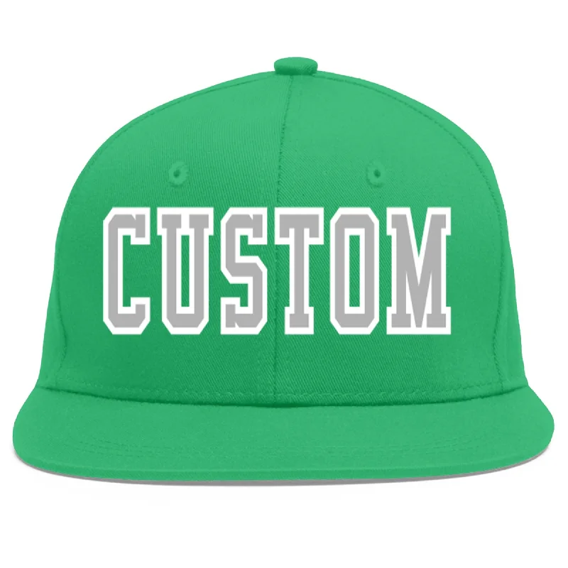 Baseball cap material options-Custom Teal Gray-White Flat Eaves Sport Baseball Cap