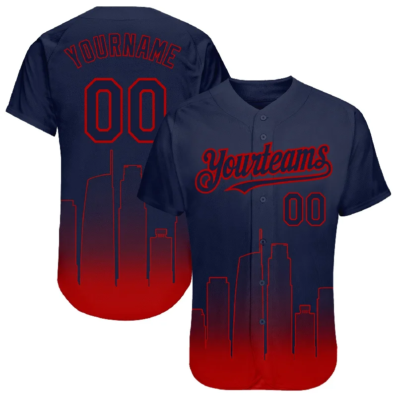 Baseball jerseys with custom designs for special events-Custom Navy Navy-Red 3D Los Angeles City Edition Fade Fashion Authentic Baseball Jersey