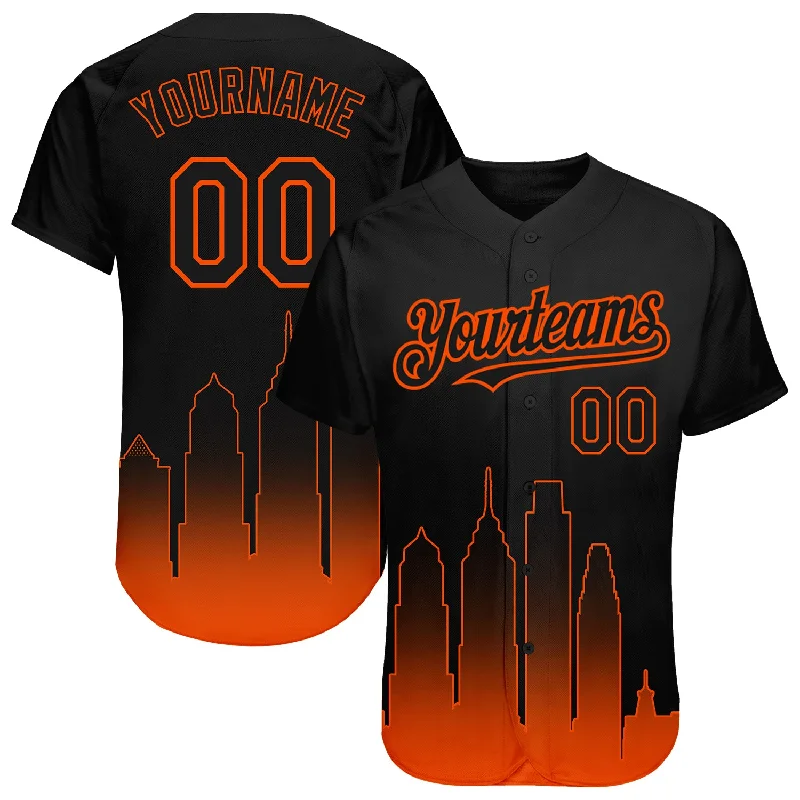 Best quality baseball jerseys for travel teams-Custom Black Orange 3D Philadelphia City Edition Fade Fashion Authentic Baseball Jersey