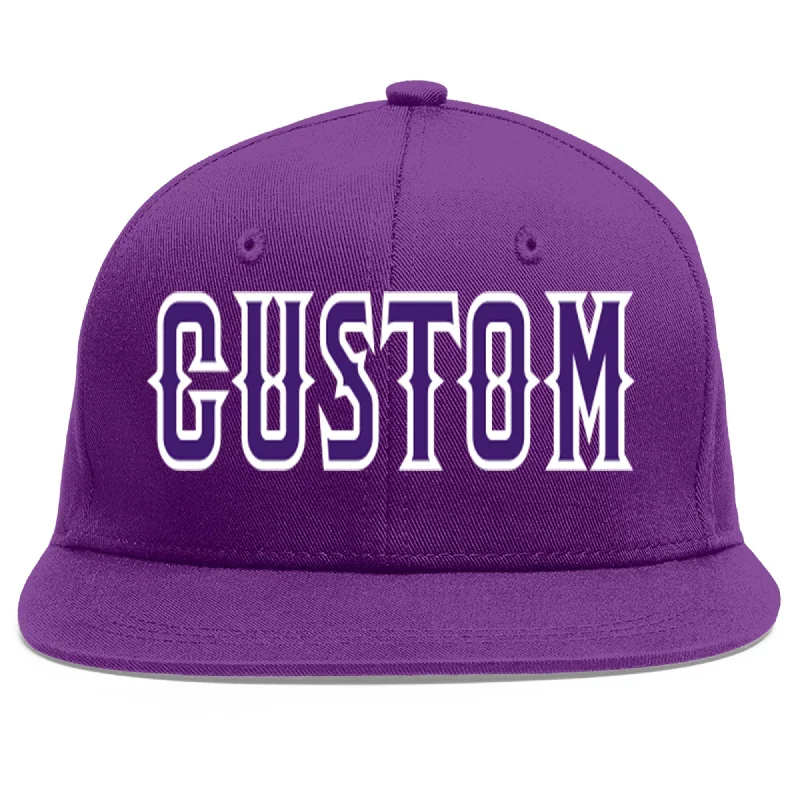 Wind-resistant baseball caps-Custom Purple purple-White Flat Eaves Sport Baseball Cap