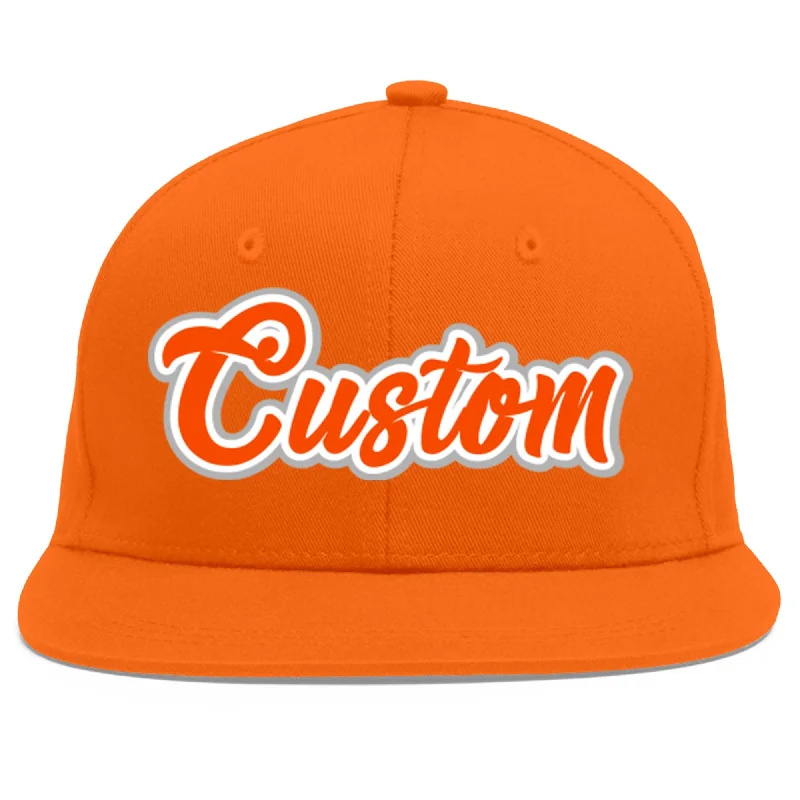 Baseball caps breathability features-Custom Orange Orange-White Flat Eaves Sport Baseball Cap