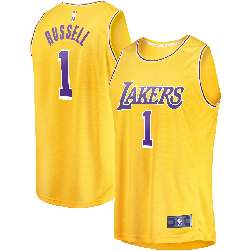 Basketball jerseys with removable logos for events-D'angelo Russell Los Angeles Lakers Branded Youth Fast Break Player Basketball Jersey - Icon Edition - Gold