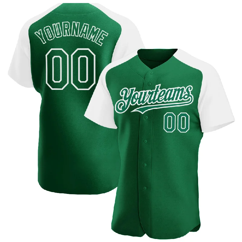 Custom baseball jerseys with embroidered team mascots-Custom Kelly Green White Authentic Raglan Sleeves Baseball Jersey