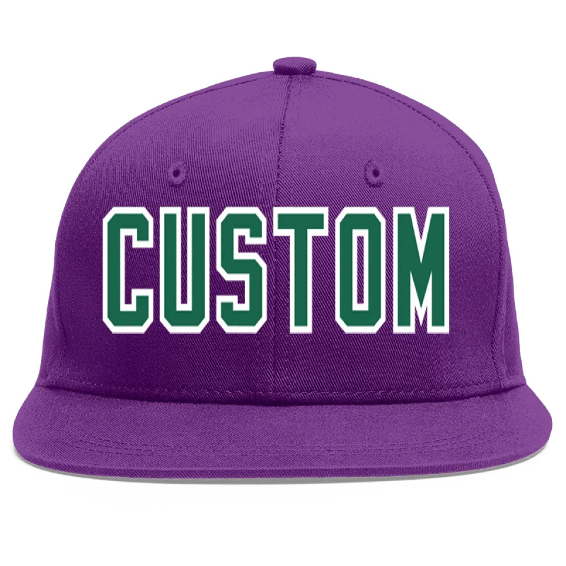 Baseball caps for hot weather-Custom Purple Kelly Green-White Flat Eaves Sport Baseball Cap