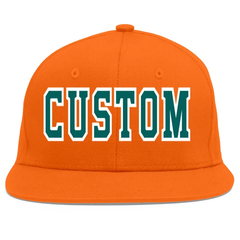 Trendy baseball caps for streetwear-Custom Orange Aqua-White Flat Eaves Sport Baseball Cap