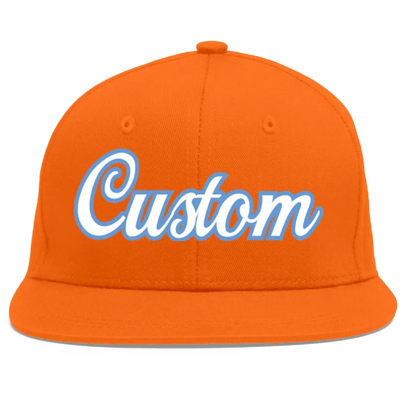 Baseball caps with elastic fit-Custom Orange White-Light Blue Flat Eaves Sport Baseball Cap