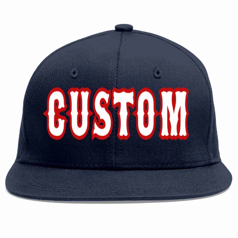 Interior lining features in baseball caps-Custom Navy White-Red Casual Sport Baseball Cap