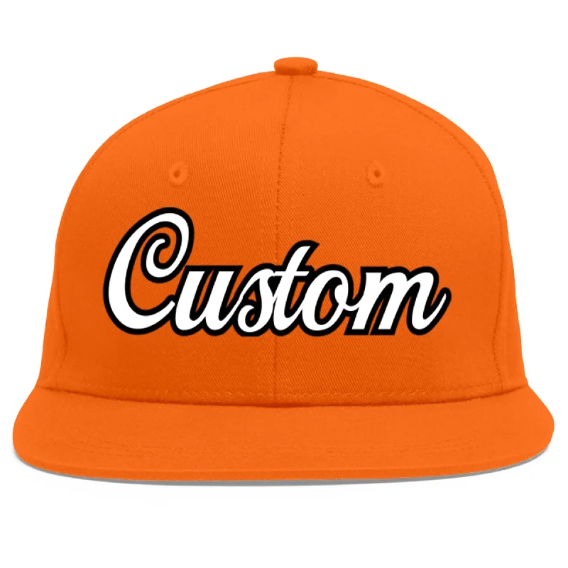 Popular baseball cap styles for sports-Custom Orange White-Black Flat Eaves Sport Baseball Cap