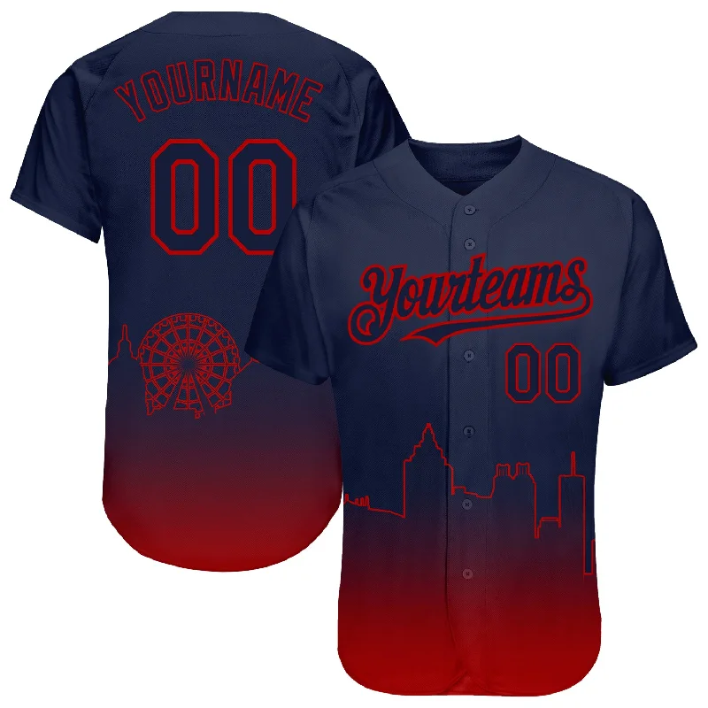 Soft-touch fabric baseball jerseys for extra comfort-Custom Navy Red 3D Atlanta City Edition Fade Fashion Authentic Baseball Jersey