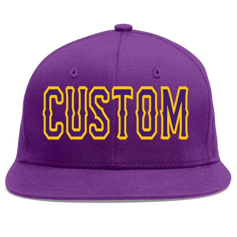 Baseball caps for long wear comfort-Custom Purple purple-Gold Flat Eaves Sport Baseball Cap