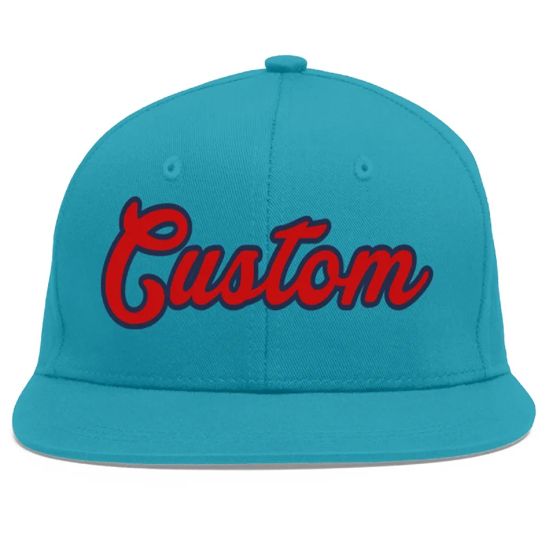 UV protection in baseball caps-Custom Aqua Red-Navy Flat Eaves Sport Baseball Cap