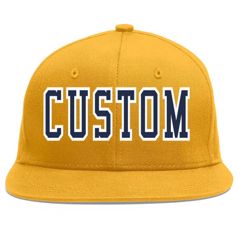 Brim design and comfort of baseball caps-Custom Gold Navy-White Flat Eaves Sport Baseball Cap