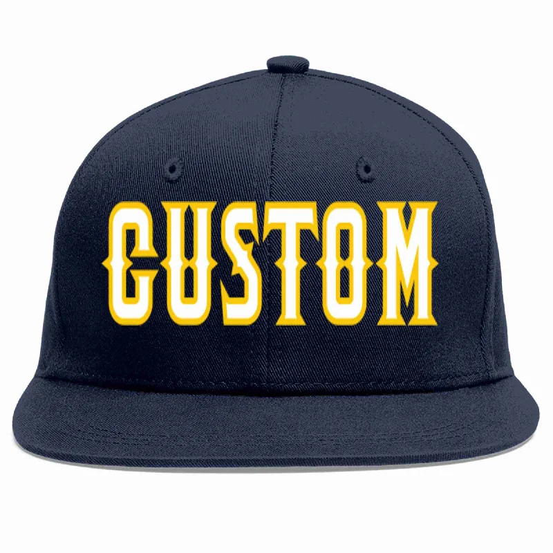 Caring for and maintaining baseball caps-Custom Navy White-Gold Casual Sport Baseball Cap