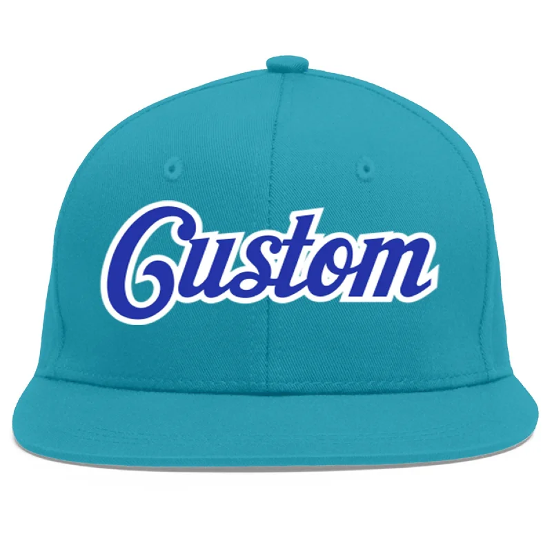 How to choose the right baseball cap-Custom Aqua Royal-White Flat Eaves Sport Baseball Cap